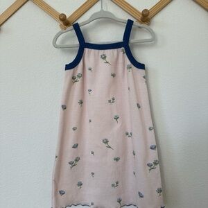 Girls Light Pink Floral Tank Dress with Navy Trim